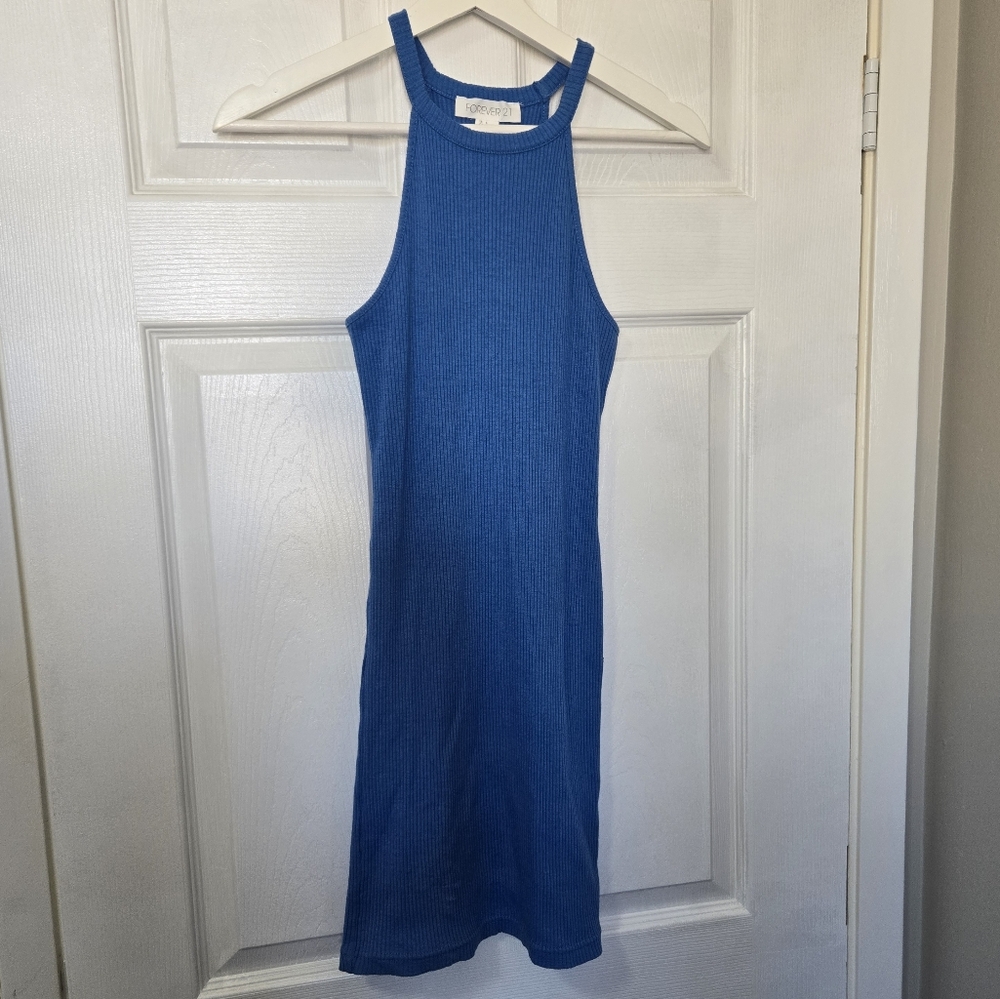 Forever 21 Blue Ribbed Halter Midi Dress